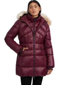 Pajar Fall/Winter<Ares Women'S Puffer Jacket W/Faux Fur Trim Ox Blood