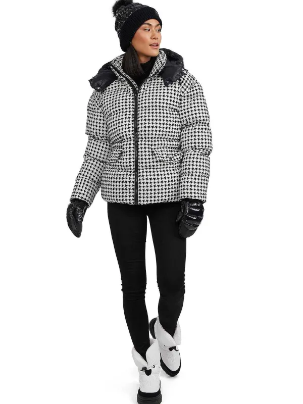 Pajar Fall/Winter<Ascella Women'S Boxy Fit Houndstooth Short Puffer Jacket Black/White