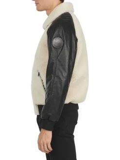 Pajar Bombers<Campbell Men'S Shearling And Leather Varsity Jacket Offwhite