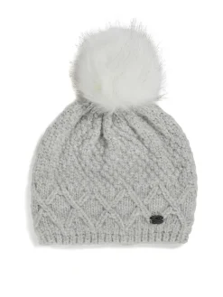 Pajar Fall/Winter<Cold Women'S Knit Hat With Faux Fur Pompom Silver