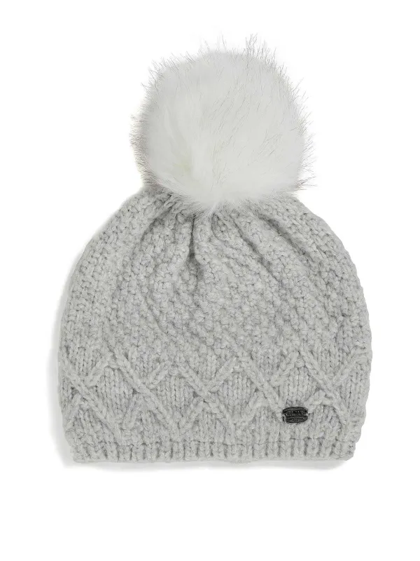 Pajar Hats And Headwear<Cold Women'S Knit Hat With Faux Fur Pompom Silver