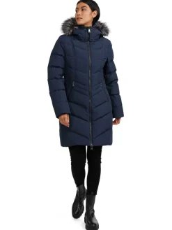 Pajar Puffers<January Women'S Quilted Puffer W/ Faux Fur Navy