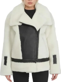 Pajar Bombers<Naomi Women'S Shearling Perfecto Jacket White/Black